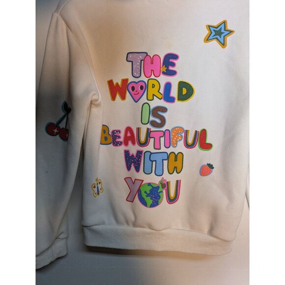 Lola & The Boys Colorful Hoodie White The World Is Beautiful Print, Size 10 - Picture 6 of 9